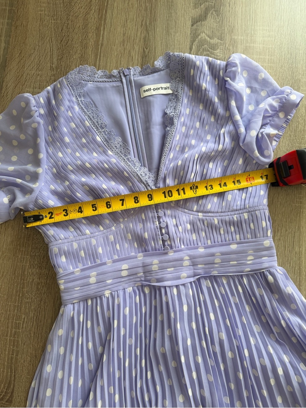 Self-Portrait Lilac Polka-Dot Print Pleated Chiffon Midi Dress US 8 - Picture 14 of 16